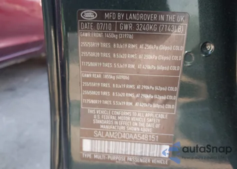 2010 Land Rover Lr4 from USA, damaged, VIN SALAM2D40AA548151